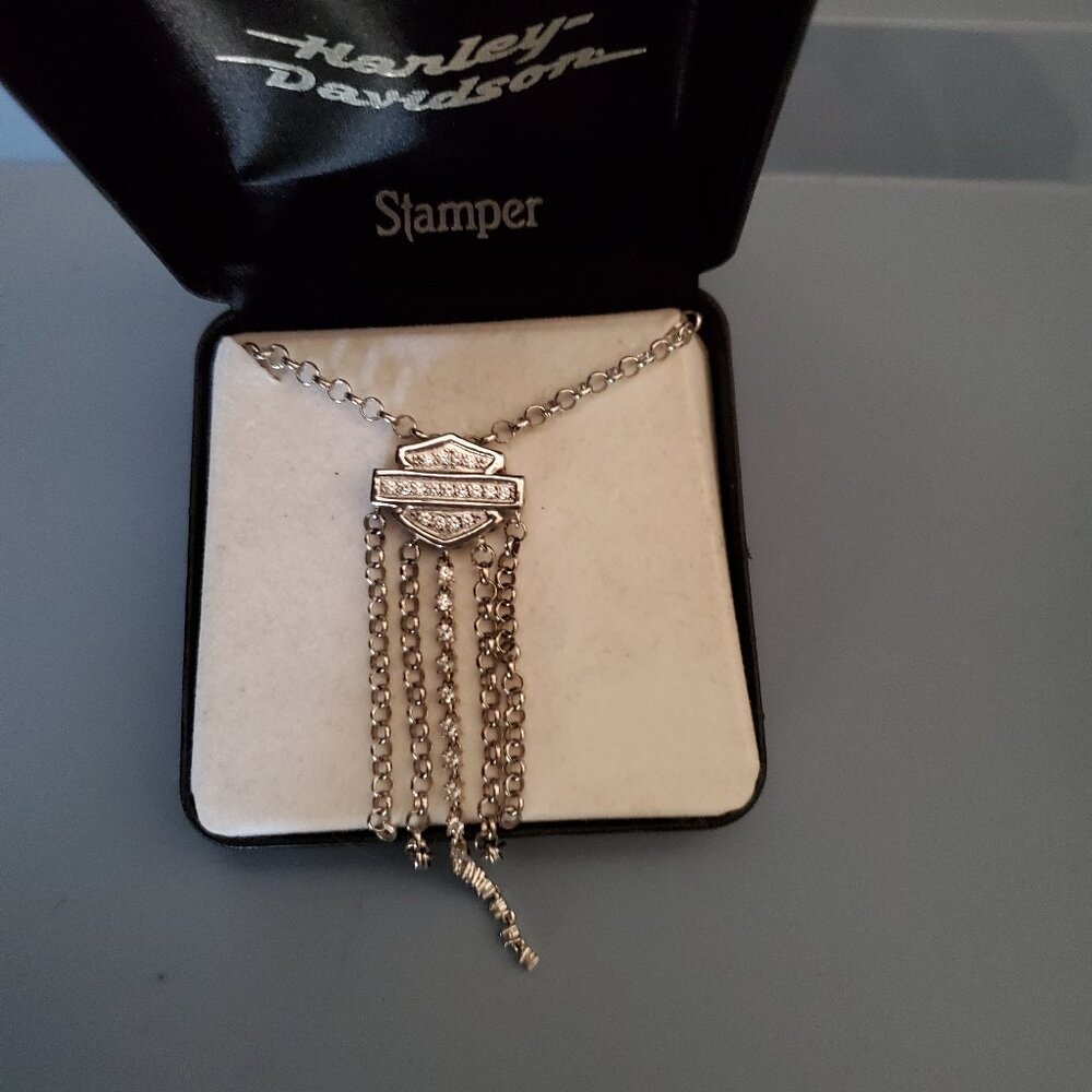 Vintage Harley Davidson SS Waterfall Rhinestone Emblem Necklace